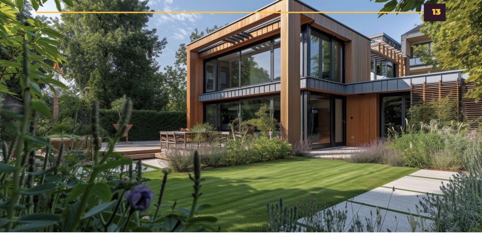A modern eco home with a garden